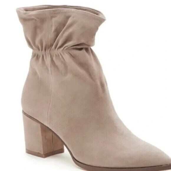 Sole Society Women Demetria Block Heel Booties Pointed Toe Beige Suede 11 - Picture 1 of 8